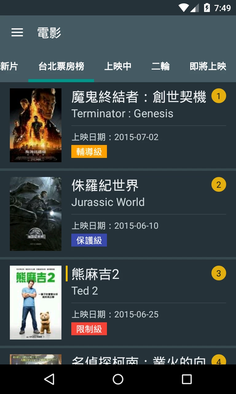 MovieTime Android 2.10.1 版票房榜